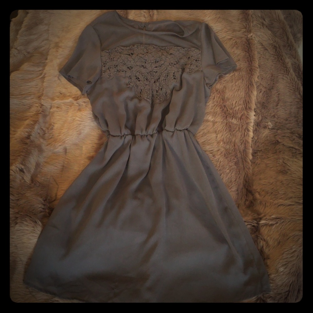 Gray Aline Midi Dress with Lacey Detail